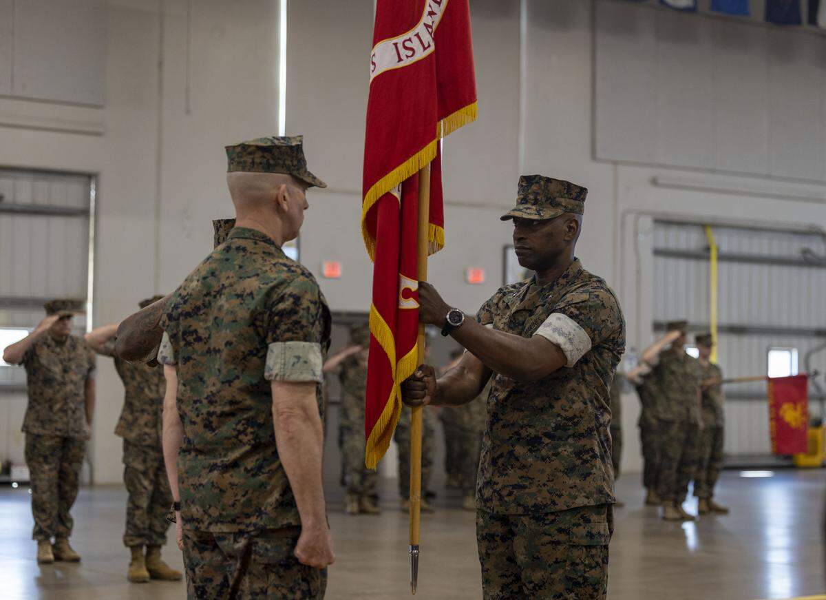 Brig. Gen. Ahmed T. Williamson, right, relinquished command to Brig. Gen. Lance J. Langfeldt during a ceremony Tuesday at the 111-year-old U.S. Marine Corps Recruit Depot Parris Island in Port Royal.
