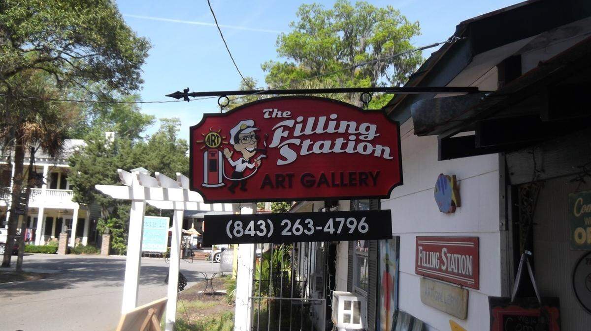 The exterior of The Filling Station Art Gallery, now at 3-C Lawton Street in Old Town Bluffton, is shown.