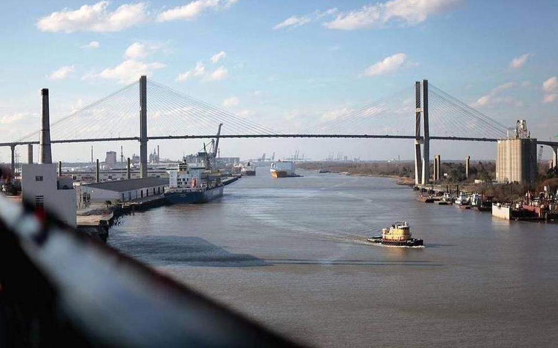 The Savannah River separates South Carolina and Georgia. A natural gas pipeline could cross the river to serve a proposed natural gas plant in South Carolina. This picture is at the city of Savannah.