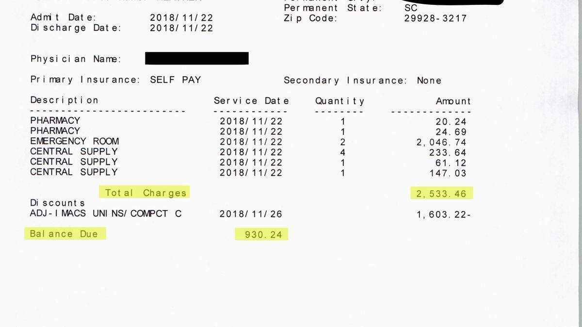 One portion of Heather Nolte’s ER bill.