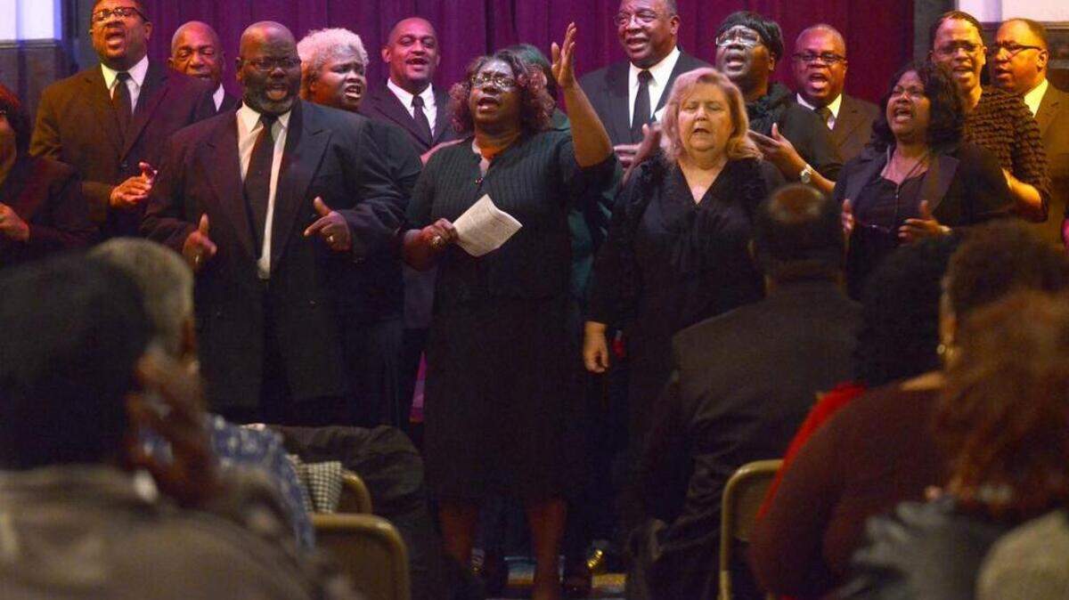 The Voices of Victory Choir from Bethesda Christian Fellowship Church sing during the Martin Luther King Jr. Community Sing program Jan. 18, 2015, in the Frissell Community House at the Penn Center on St. Helena Island. 