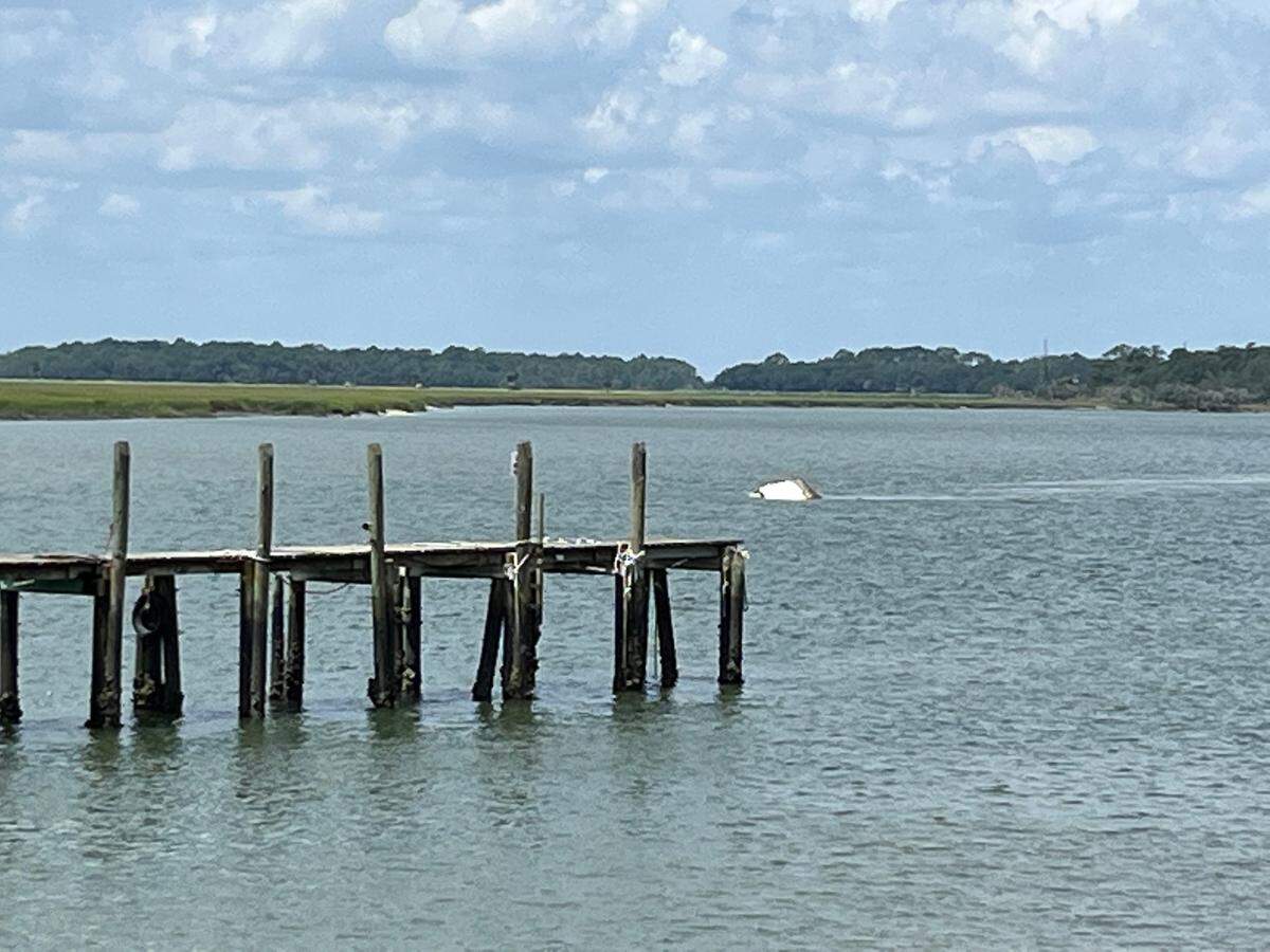 The side of the Josie N is visible from the dock in Port Royal. The boat sank sometime Thursday night or Friday morning.