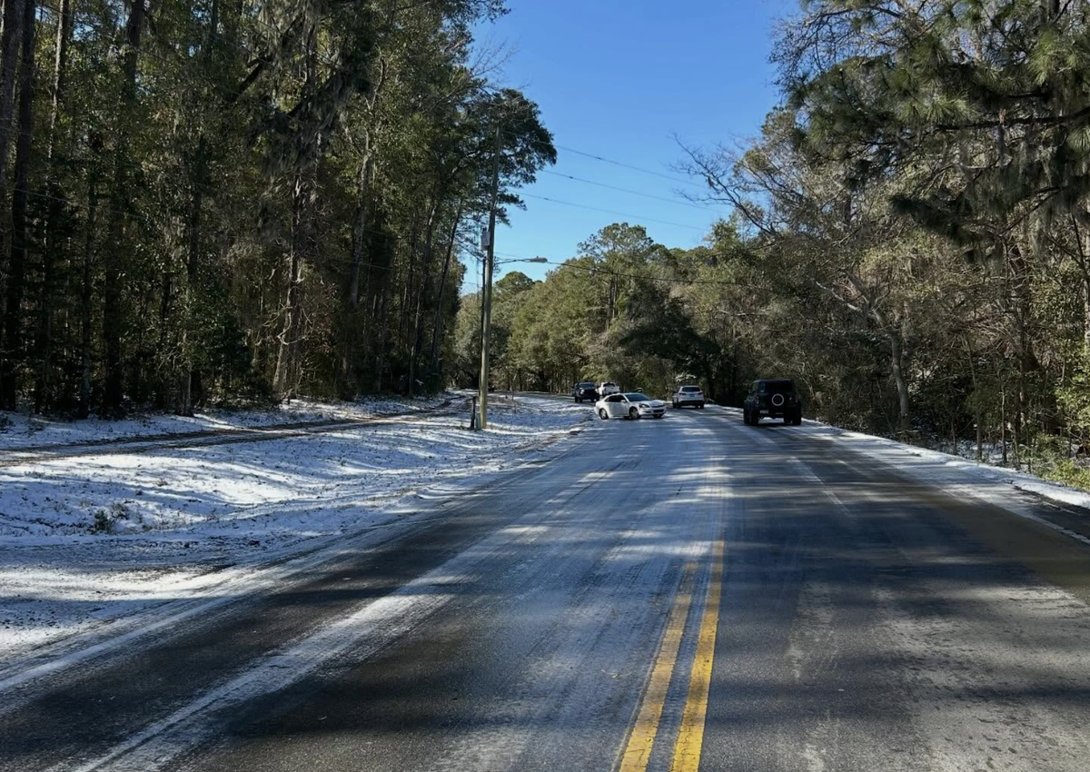 Bluffton police said roads in the area of May River Road and Linden Plantation, which are mostly shaded, were “basically ice rinks” around noon on Feb. 1, 2026.
