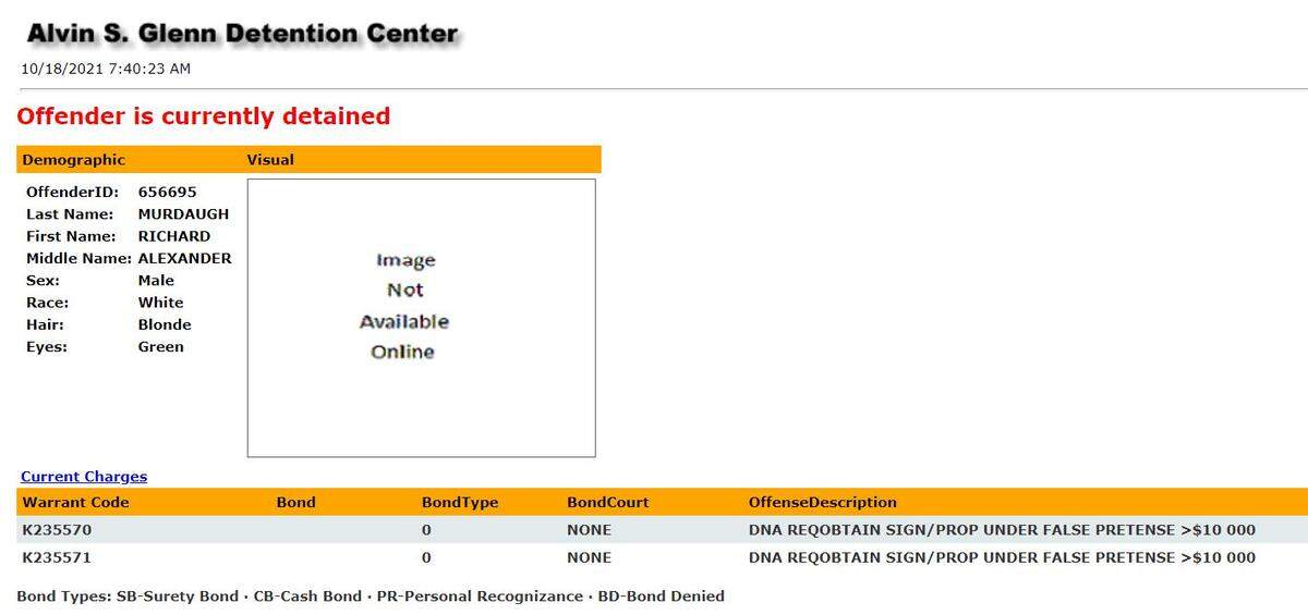 Alex Murdaugh inmate listing in the Alvin S. Glenn Detention Center in Richland County, SC.