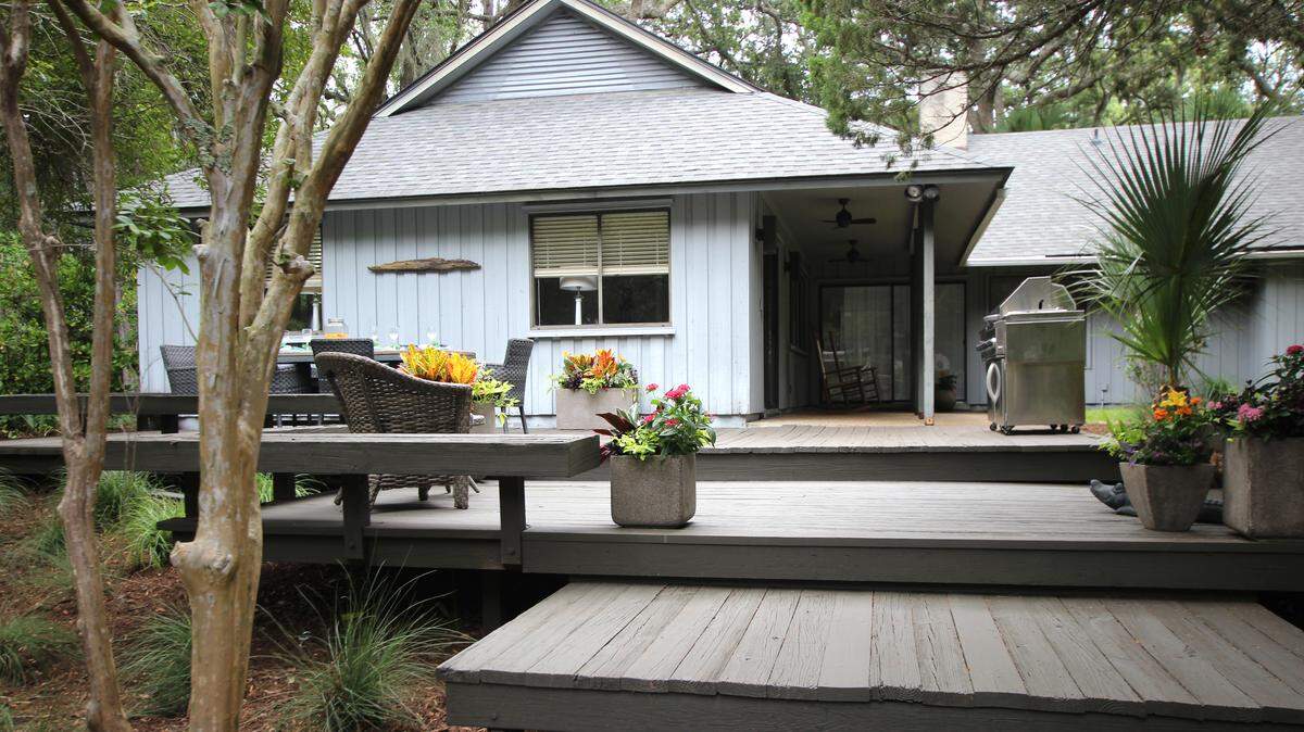 The multi-tiered deck of Hilton Head Island homeowners Marc and Celeste Schwitters. home that will be featured Sunday on HGTV's "Vacation House for Free" television show.