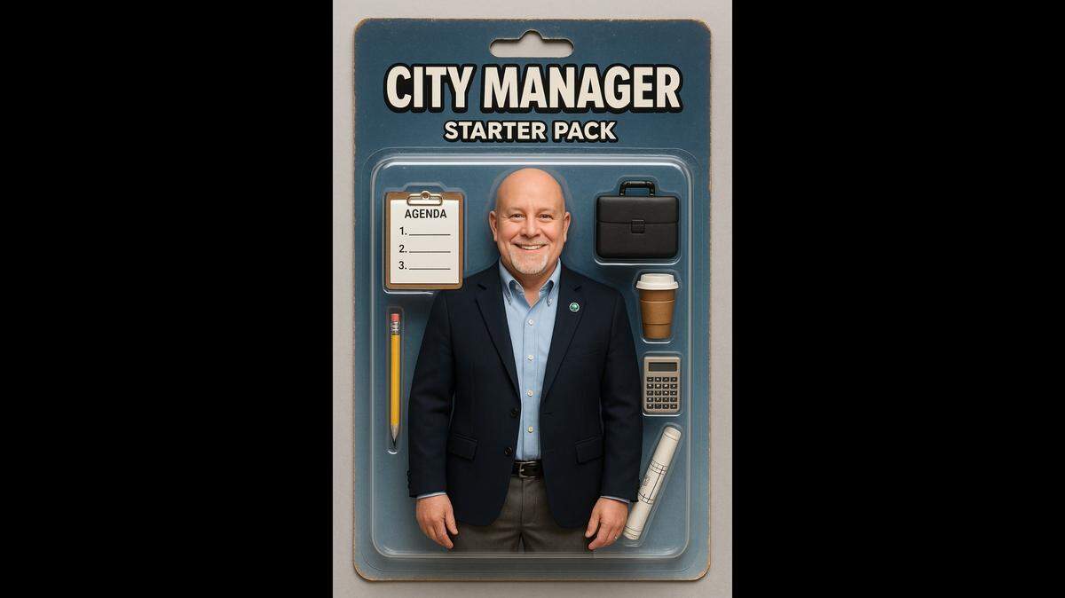 City Manager Scott Marshall is featured in an artificial intelligence-generated “starter pack” featuring accessories.