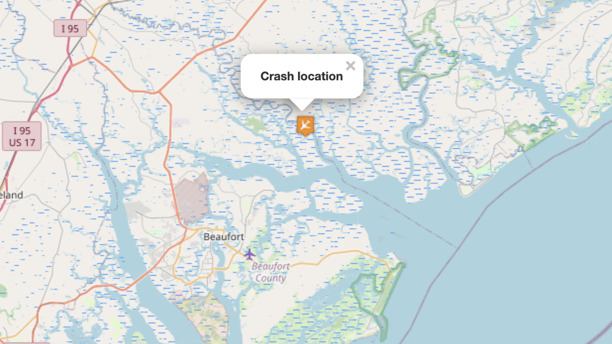 Flight records show the path of the personal plane starting at Chesapeake Regional Airport and ending near the Beaufort-Colleton county border, where the Federal Aviation Administration said it crashed in a marshy area. No fatalities were reported.