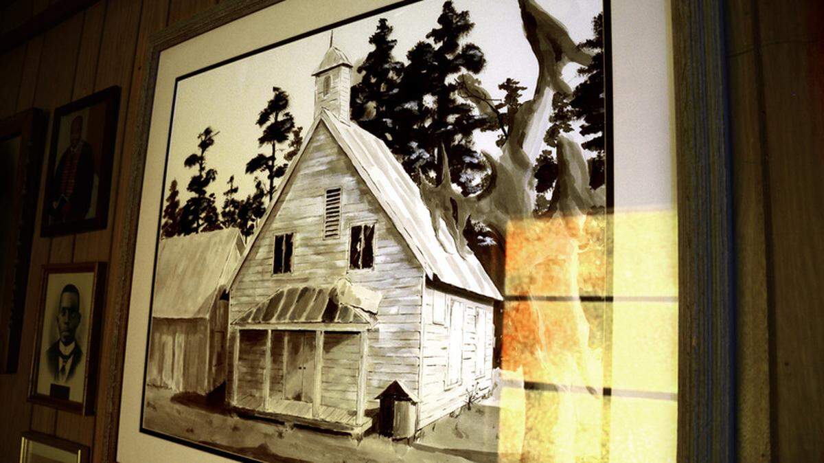 A painting of the old First African Baptist Church hangs in the church’s entry way on Hilton Head Island.