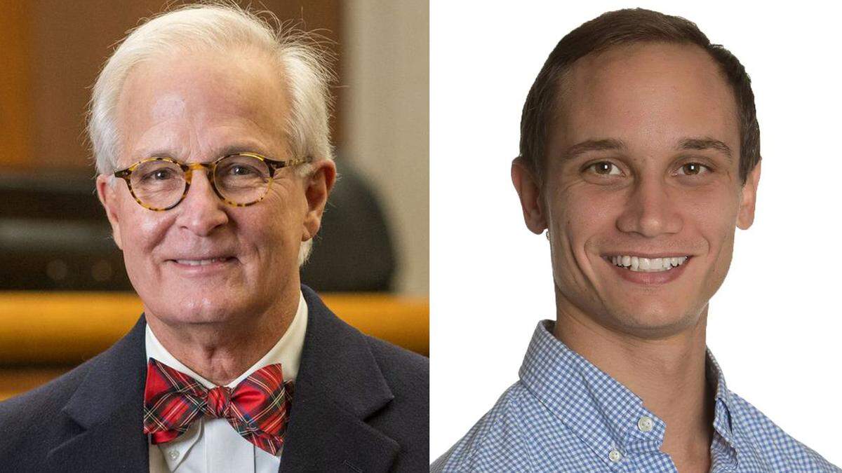 Phil Cromer, left, the mayor of the city of Beaufort, and City Councilman Josh Scallate.