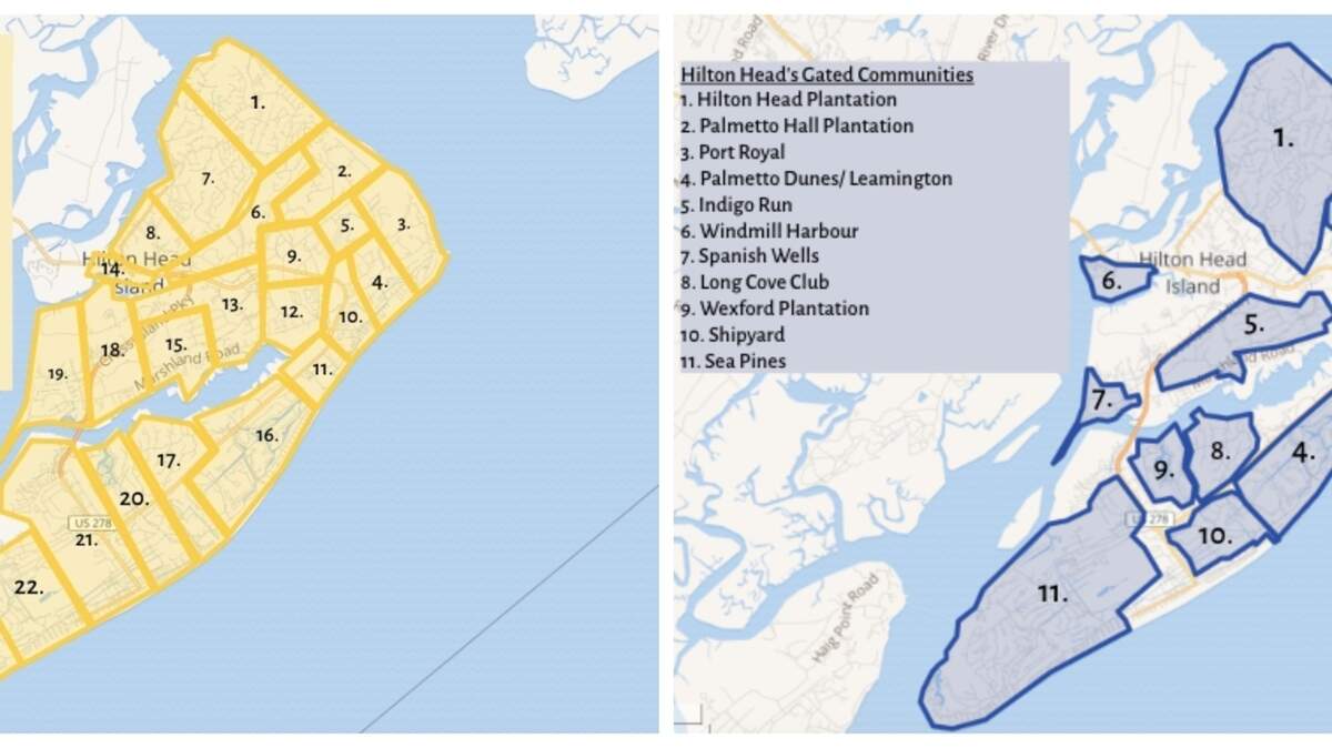 In 1861, nearly all of Hilton Head Island was covered by plantations worked by slaves, according to maps from The Heritage Library and Beaufort County historians. Today, all gated communities sit on pieces of land that once operated as plantations, although few still publicly use the name. A petition to remove the word “plantation” from community signage has garnered over 4,500 signatures.