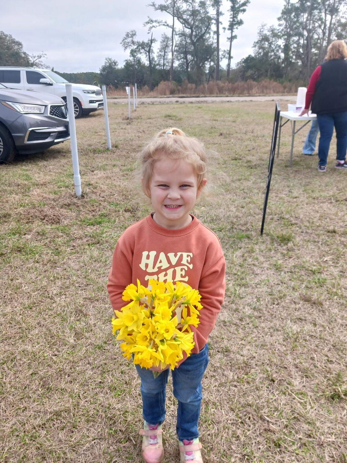 A bundle of daffodils from the farm’s first opening of the season in 2025.