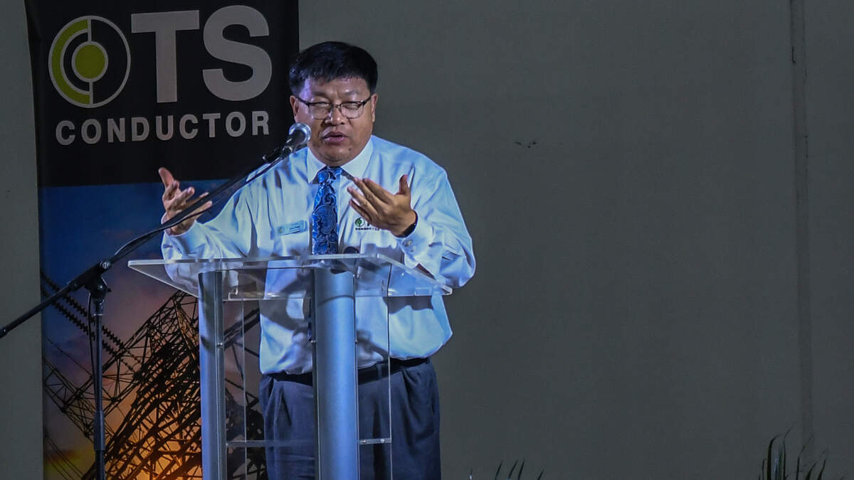 Jason Huang, co-founder and CEO of TS Conductor speaks at the new facility at Clarius Park Hardeeville at the Port of Savannah on May 13, 2026 in Hardeeville.