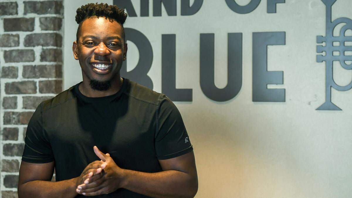 Sterlin “Stee” Colvin Jr. stands for a photo at Kind of Blue after an interview to talk about his performance on NBC’s “The Voice” on Thursday, Nov. 16, 2023 on Hilton Head Island.