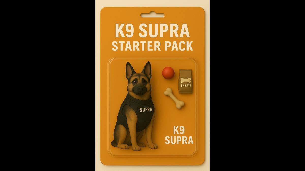 A start pack for a city of Beaufort police dog named Supra includes his favorite things: rubber ball, bone and treats.