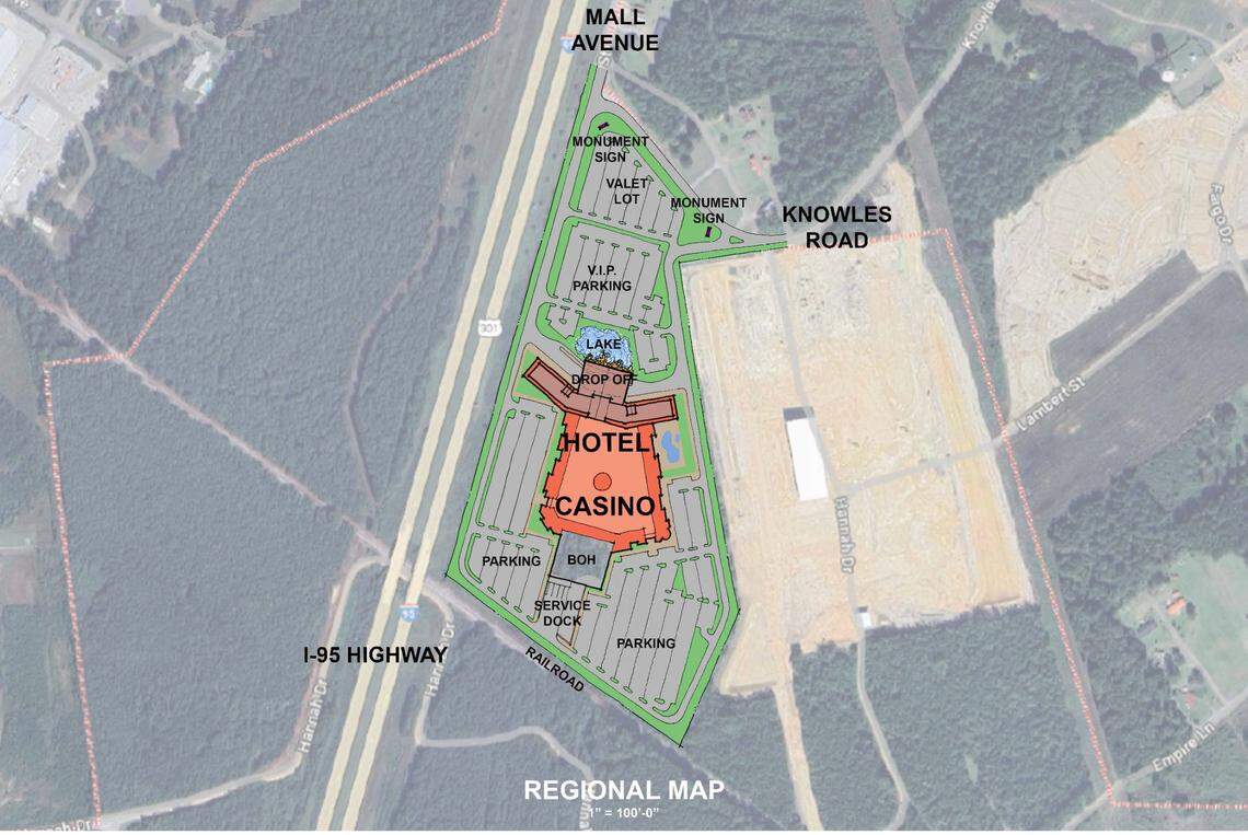 Development plans for the proposed casino and resort in Santee, SC, located in Orangeburg County.