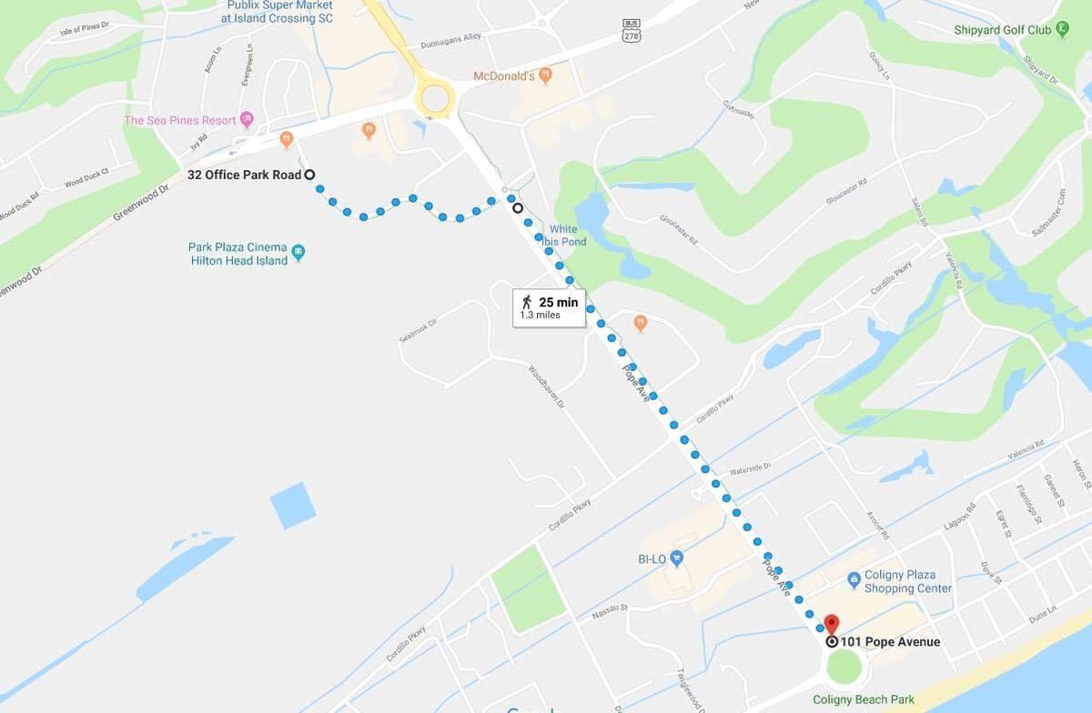 The route of the 2020 Hilton Head St. Patrick’s Day Parade, which will be on March 15 at 3 p.m.