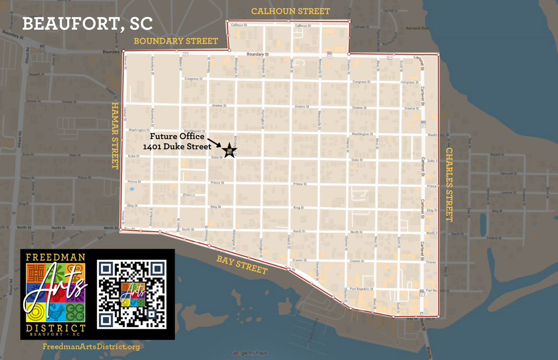 The boundaries of the Freedman Arts District in Beaufort. The “future office” is now open.