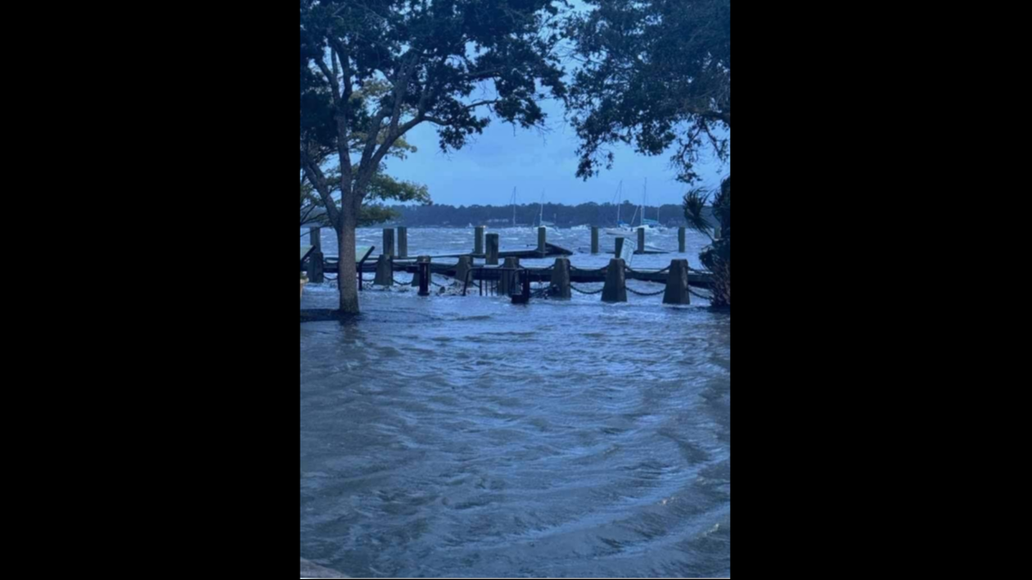 Storm surge from the Beaufort River inundates Waterfront Park Friday, Sept. 27.