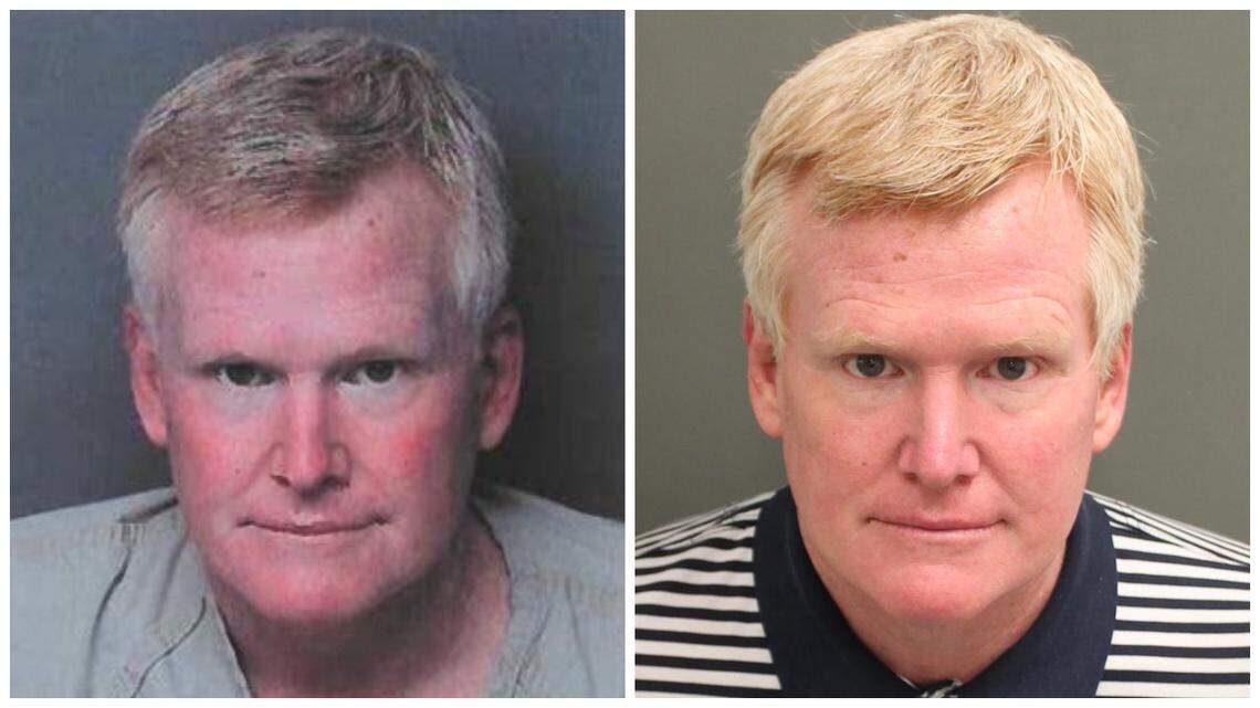 Alex Murdaugh’s mugshots from the Hampton County Detention Center (left) and Orange County Corrections (right).