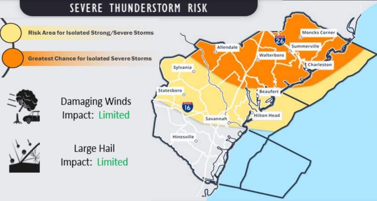 Severe thunderstorm risk for the Lowcountry on Wednesday, March 6, 2024.