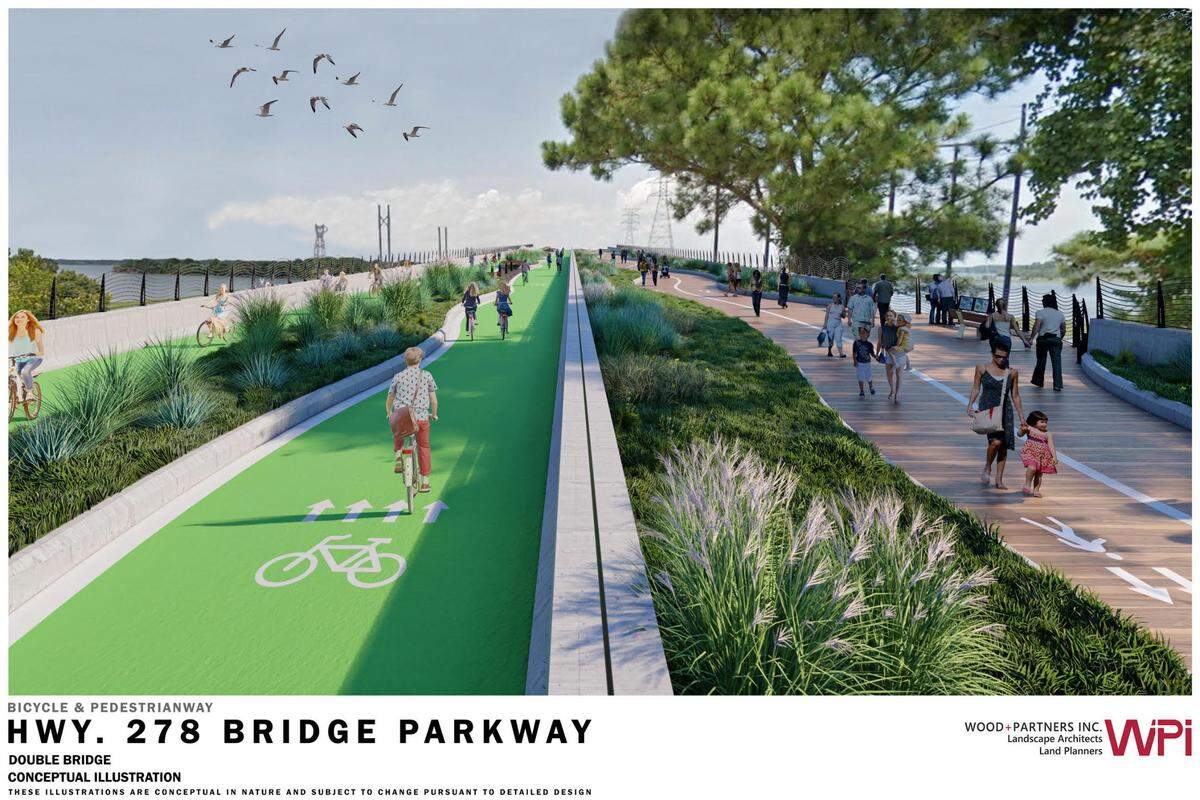 A sketch of what the U.S. 278 bridges to Hilton Head Island could look like if repurposed for a linear park.
