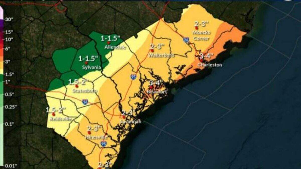 Precipitation forecast for the Lowcounty on Thursday, April 11, 2024.