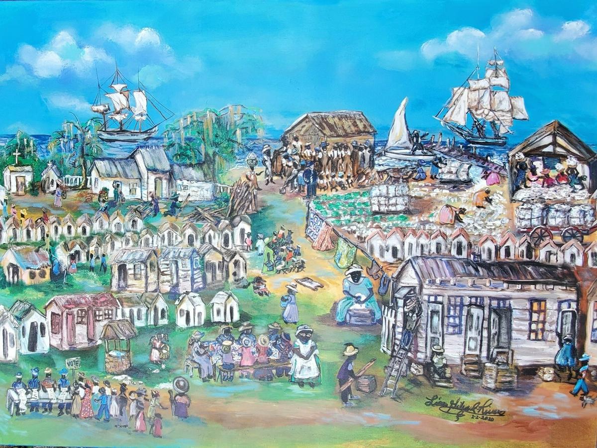 Artist Lisa Gilyard’s illustration of Mitchelville for the Hilton Head Middle School history gallery.
