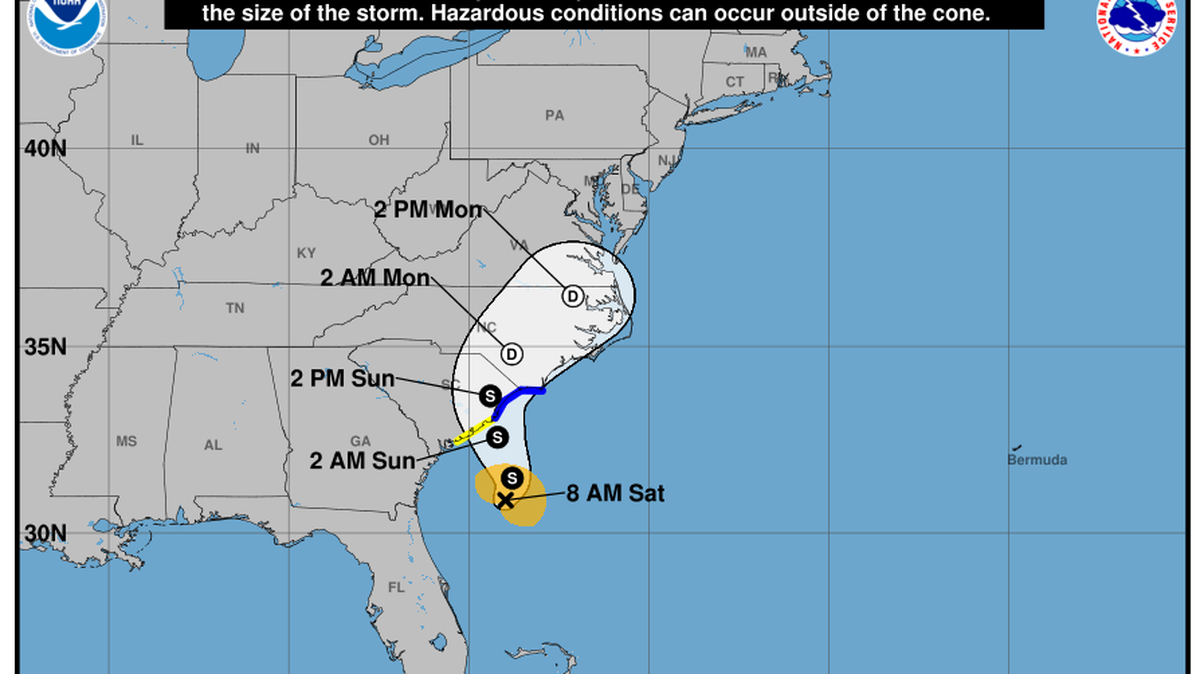 Tropical Storm Chantal is expected to make landfall north of Charleston on Saturday night.