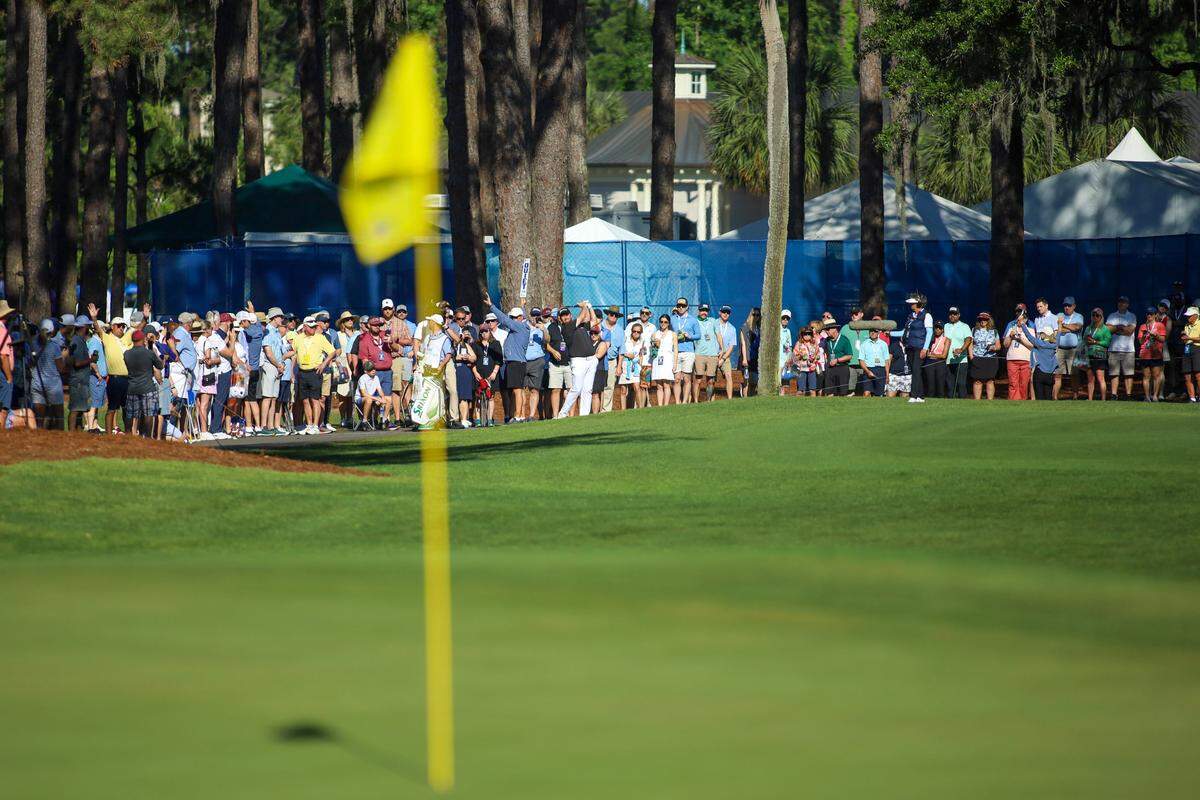 Spectators observe Shane Lowry’s shot towards the green of the second hole during the third round of the RBC Heritage Presented by Boeing at Harbour Town Golf Links on Saturday, April 15, 2023 in Sea Pines on Hilton Head Island.