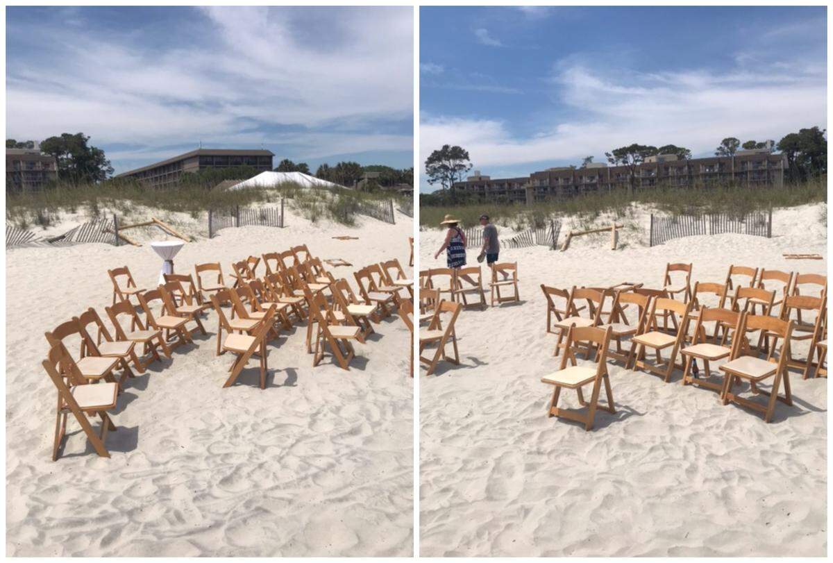 Chairs from a wedding ceremony held May 15 were not removed until May 18 on Hilton Head Island’s beach due to a staffing issue, The Beach House Resort said. Beachgoers and wildlife advocates blasted the resort for leaving debris on the beach overnight during sea turtle nesting season.