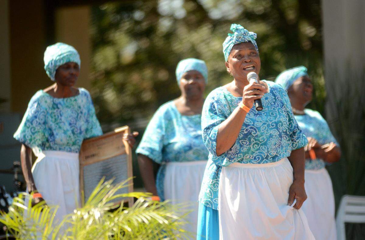 Joann Ross with the Gullah Geechee Ring Shouters performs at Henry C. Chambers Waterfront Park in Beaufort.