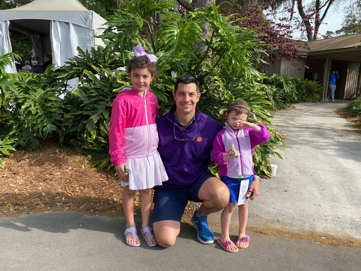 Bluffton native Bryson Nimmer’s cousin Rush Lowther and his daughters, Mia Rose and Linly Kate, dressed up at RBC Heritage Presented by Boeing on Friday, April 16, 2021.