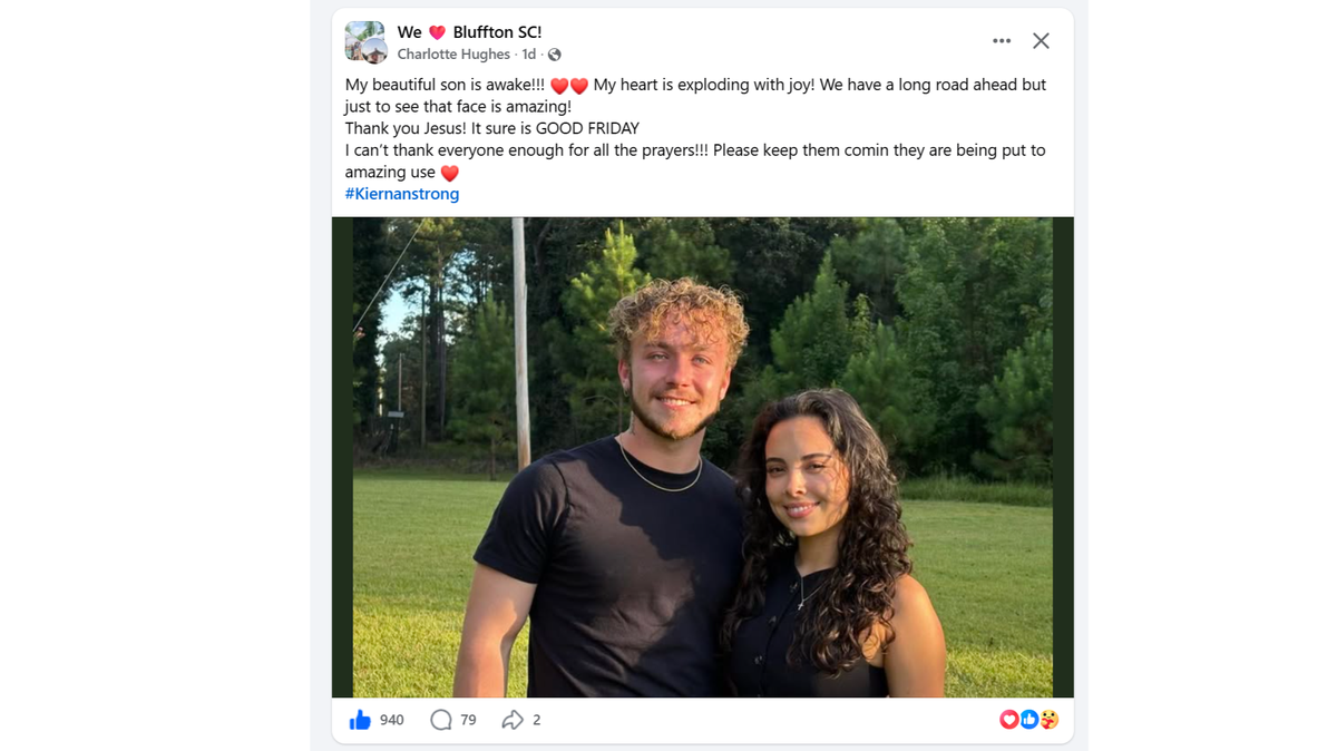 Kiernan Hughes (left) woke up from his coma Friday, his mother shared on social media.