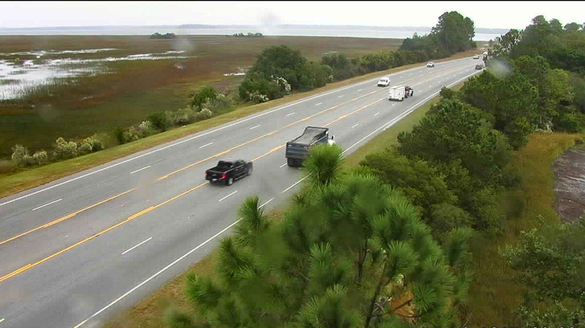 A camera shows Highway 170 at Widgeon Point Preserve near the Broad River Thursday morning in northern Beaufort County. Recent rains are expected to give way to sunny skies this weekend, according to the National Weather Service.