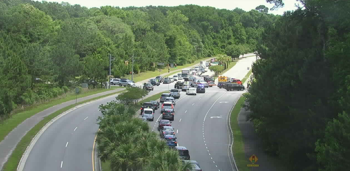 Traffic cameras at Bluffton Parkway and Buck Island Road show traffic jam following crash that shut down all eastbound lanes of Bluffton Parkway Monday afternoon.