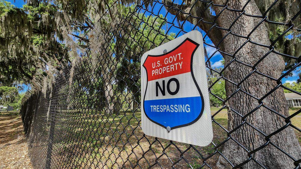 Fencing and signage notifies visitors at Fort Frederick – a historic circa 1773 tabby fort — of no trespassing onto the grounds of the Naval Hospital Beaufort as photographed on April 21, 2025, in Port Royal. The government property includes the Emancipation Oak, not pictured, where in 1863 on New Year’s Day, President Abraham Lincoln's Emancipation Proclamation was read aloud, ending slavery in the Confederacy.