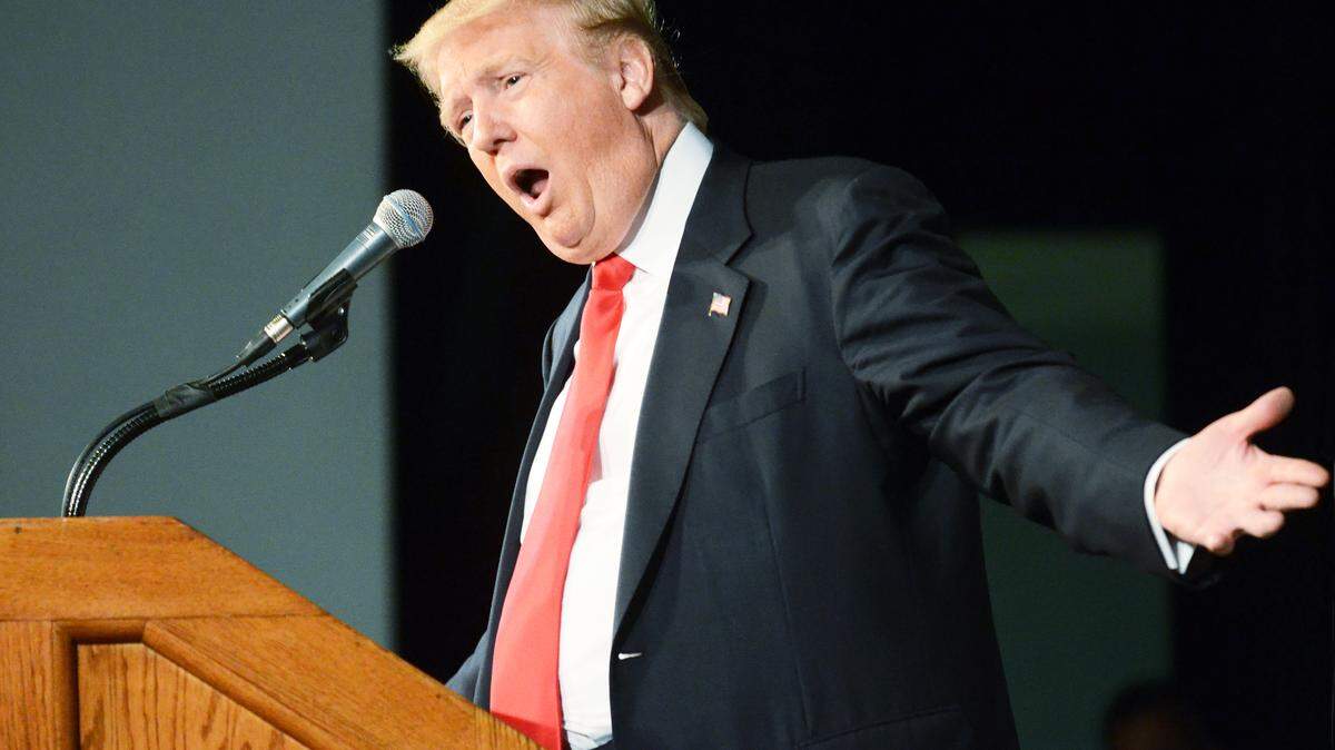 Republican presidential candidate Donald Trump gestures as he speaks during a South Carolina Campaign Kickoff Rally at Sun City Hilton Head on Tuesday.