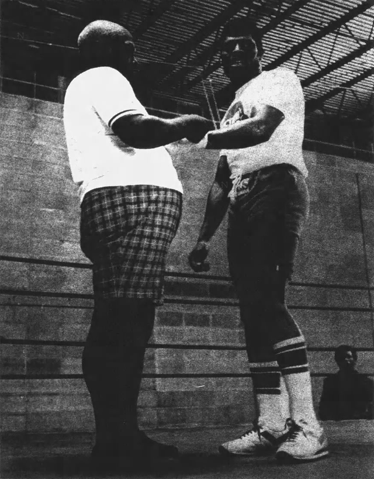 Trainer Sam Soloman tapes Leon Spinks’ million dollar hands at his Hilton Head training camp in July 1978. The heavyweight champion rose to fame after defeating reigning champ Muhammad Ali, but lost to Ali in a subsequent rematch.