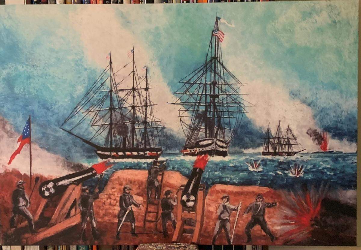 Artist Chris Clayton’s depiction of the Battle of Port Royal for the Hilton Head Middle School history gallery.