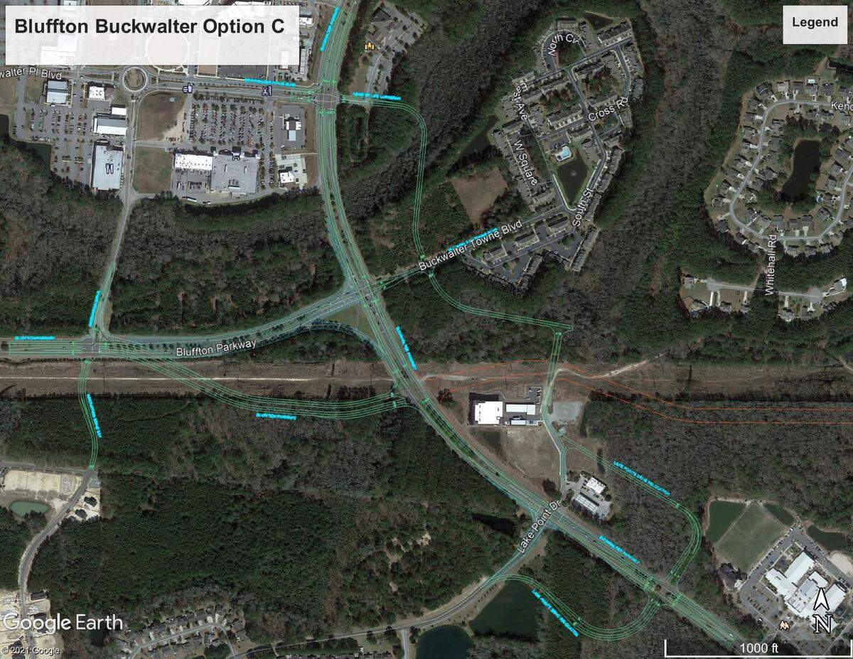Option C for the proposed realignment of Bluffton Parkway at Buckwalter Parkway.