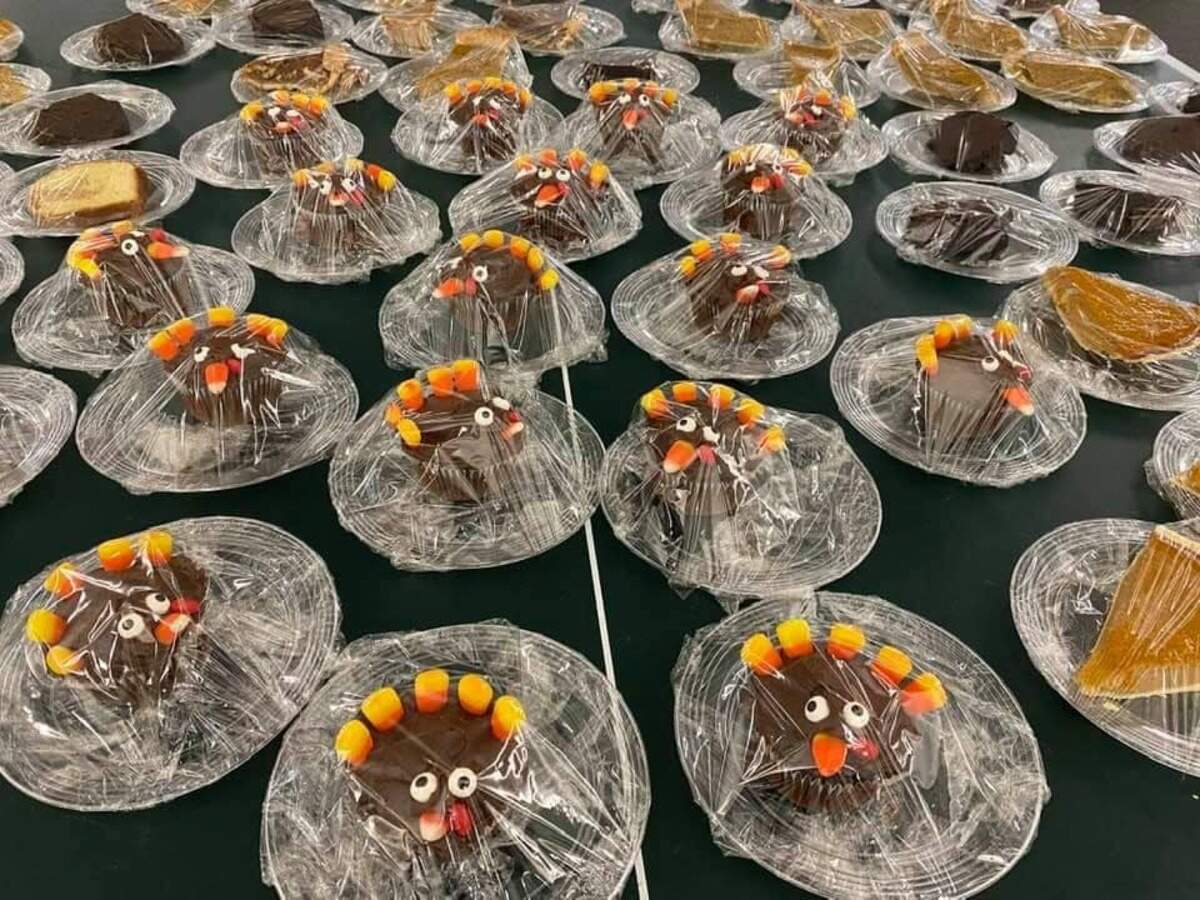 A flock of turkey cupcakes prepared for Parish Church of St. Helena in Beaufort’s annual Thanksgiving feast. Due to the pandemic, all meals were either picked up or delivered this year.