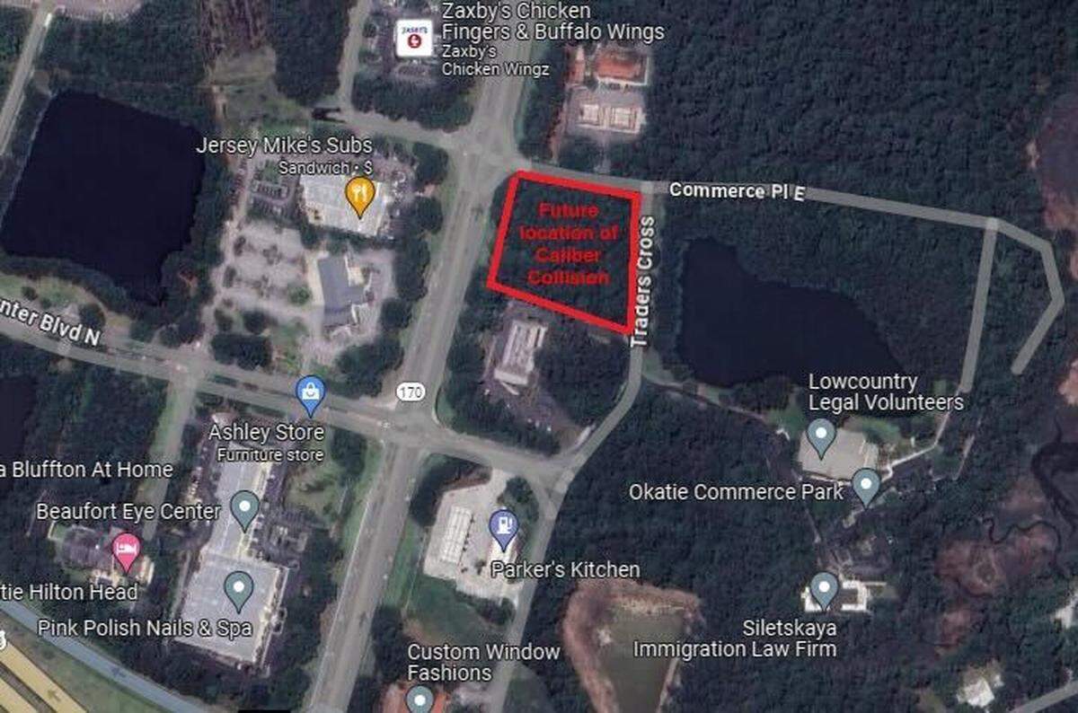 Map shows the future site of Caliber Collision in Okatie, SC