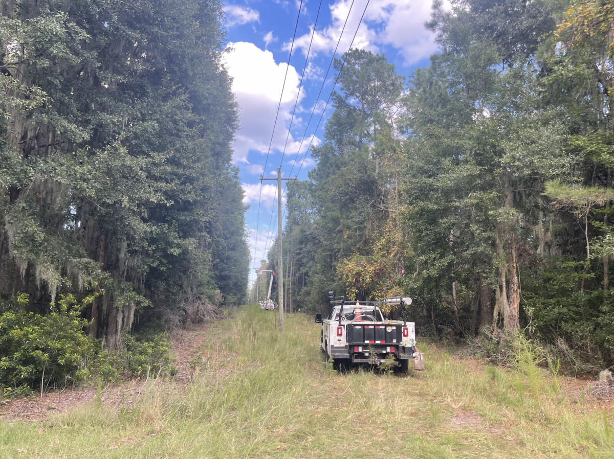 Dominion Energy crews repaired power lines Monday after Helene swept through Daufuskie Island.