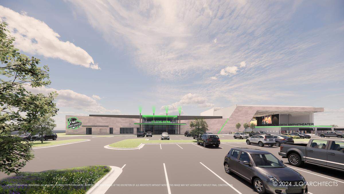 Rendered image of the new Ice Cove and Amphitheatre in Port Wentworth, located off Monteith Road east of I-95 in the city’s new 150-acre multi-use Anchor Park.