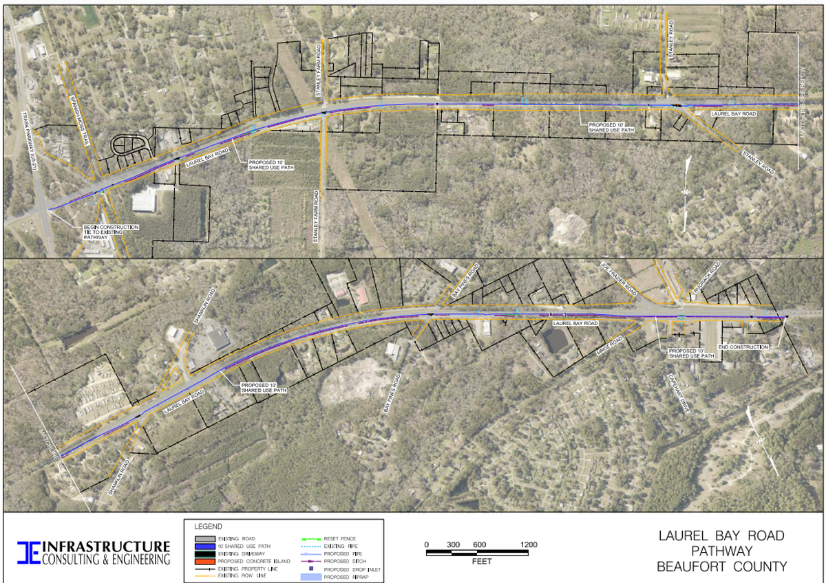 The Laurel Bay Road Pathway project is a proposed 10-foot-wide shared-use path from U.S. Highway 21 (Trask Parkway) to the Laurel Bay Military Housing Complex.