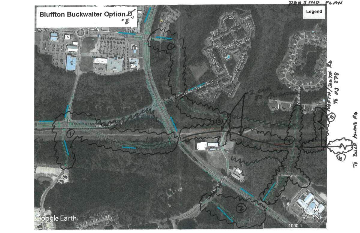 Option E for the proposed realignment of Bluffton Parkway at Buckwalter Parkway.