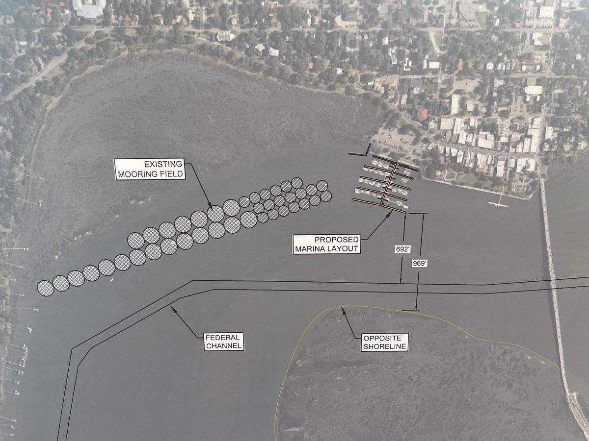 A revised design for the Beaufort marina keeps the footprint largely the same as the current marina. The mooring field would remain the same.