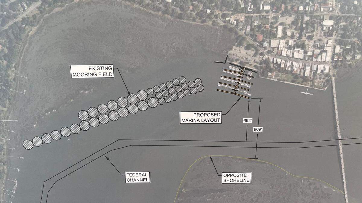 A revised design for the Beaufort marina keeps the footprint largely the same as the current marina. The mooring field would remain the same.