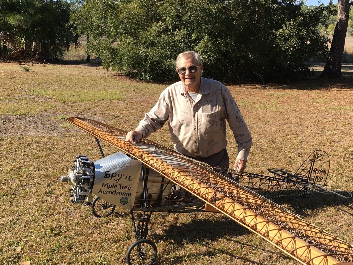 Tyler Gault with his Spirit of St. Louis, a quarter-sized replica of the plane Charles Lindbergh flew from Long Island, N.Y., to Paris in 1927. Gault, of Coosaw Island in northern Beaufort County, spent about 2 1/2 years building the plane.