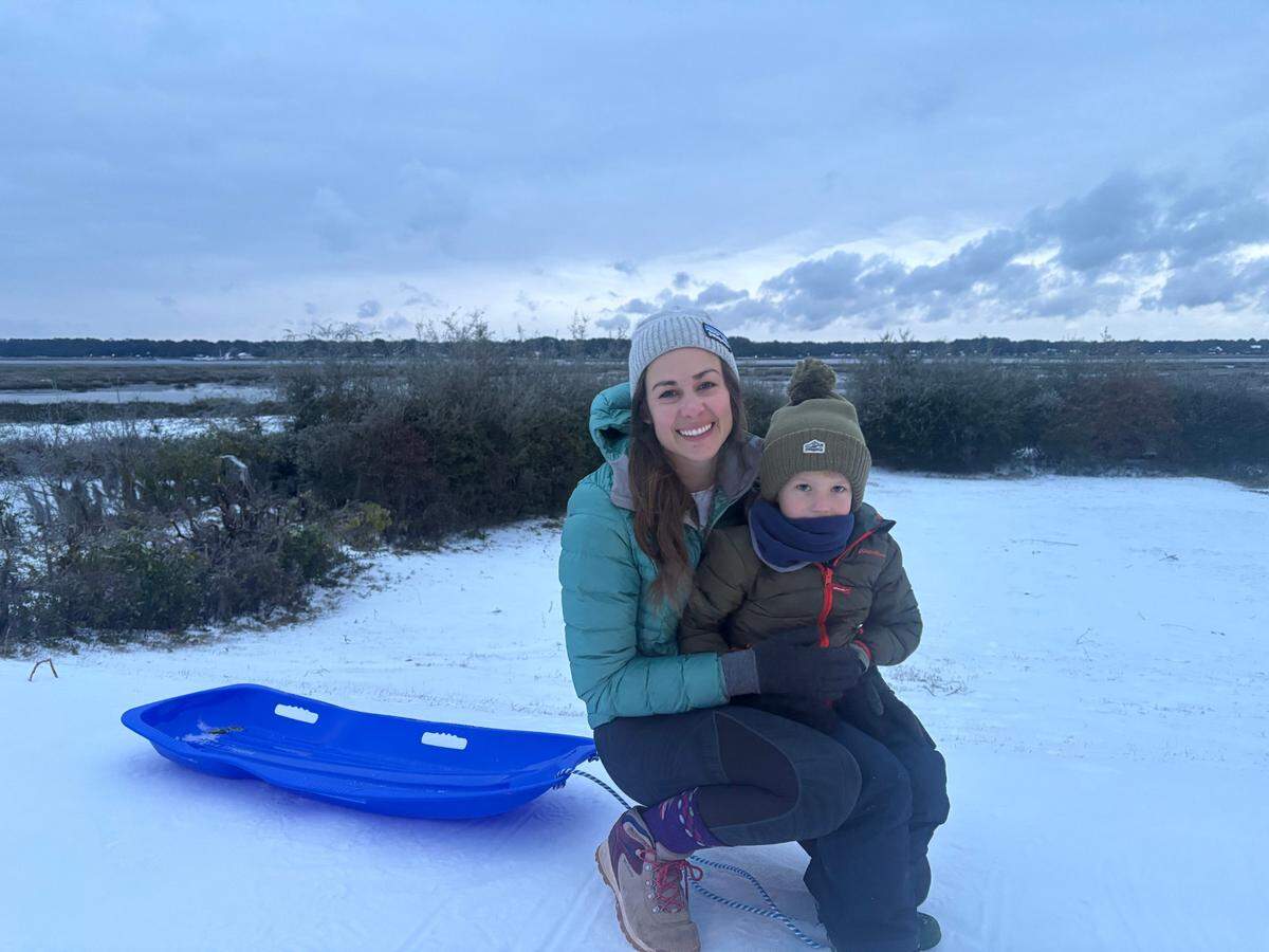 Emily Smith and her son Hamilton spent the morning sledding in Beaufort.